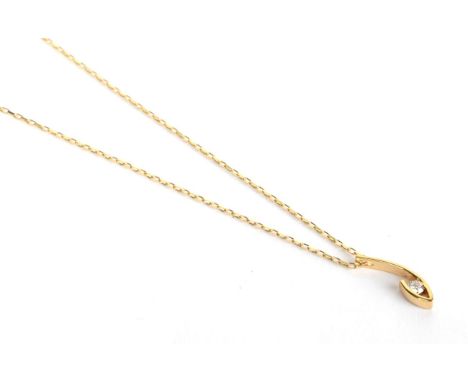 An 18 carat gold diamond pendant on an 18 carat gold chain, pendant length 1.9cm, chain length 41cm .  Gross weight 3.26 gram