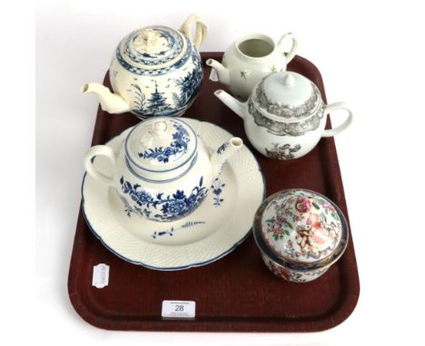 18th and 19th century decoration ceramics including 18th century Caughley/Worcester blue and white teapot and cover; another 