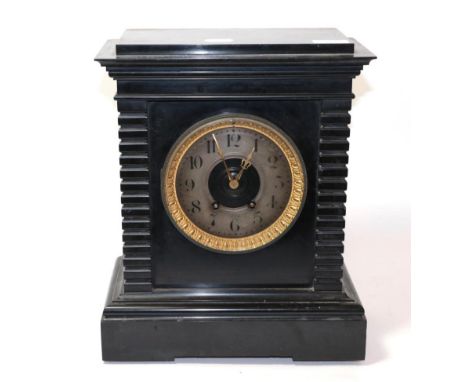 A Victorian black slate mantle clock 