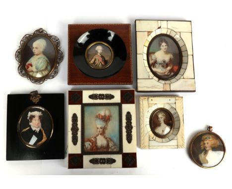 Seven assorted 19th century and later portrait miniatures 