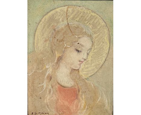 EUPHRASIE LOUTCHINSKY (RUSSIAN 1887-1974): AN OIL PAINTING ON CANVAS DEPICTING A FEMALE SAINTFramed 34cm x 26cm