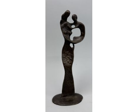 AFTER HENRY MOORE: A BRONZE SCULPTURE, MOTHER AND CHILD23cm H