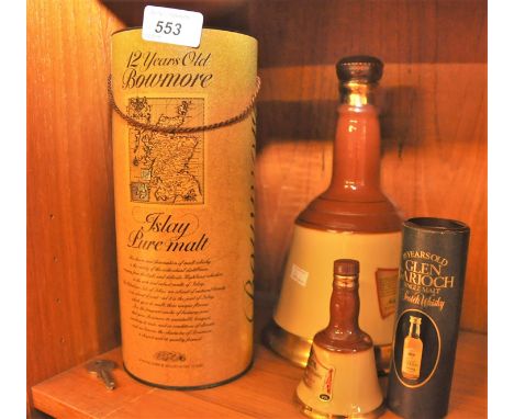 2 BELLS WHISKY BOTTLES AND BOTTLE OF BOWMORE SCOTCH WHISKY