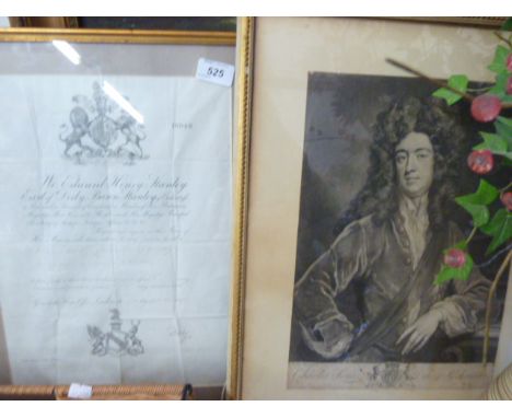  SIGNED & FRAMED WARRANT FROM THE EARL OF DERBY 1875 (10048) AND PORTRAIT ENGRAVING OF CHARLES LENOS DUKE OF RICHMOND