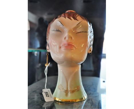 VINTAGE RARE PERFUME HEAD BOTTLE,CERAMIC,ITALIAN,PART LABEL VISIBLE 10-11"