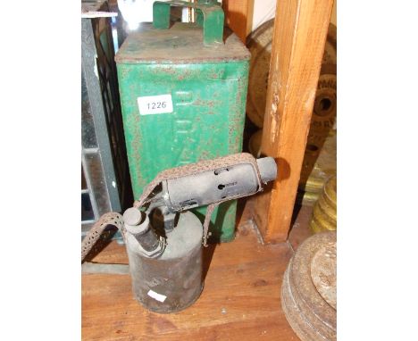 VINTAGE PRATTS PETROL CAN AND BRASS BLOW LAMP