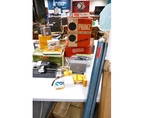 A large collection of 8mm Cine Film Equipment to include: screens, Movie Editor, Hanimex Camera, Eumig &amp; Rondo Projectors