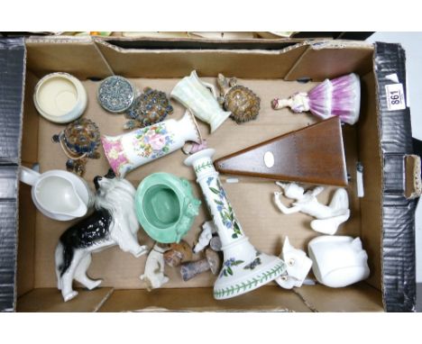 A mixed collection of items to include: Sylvac Top Hat Planter, Portmeirion Candlestick, Royal Albert Lady Carlisle Vase, Wad