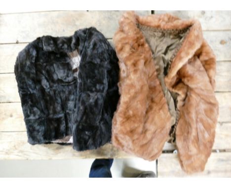 Two fur shrugs: Slight rip in the back of the lighter one. (2) 