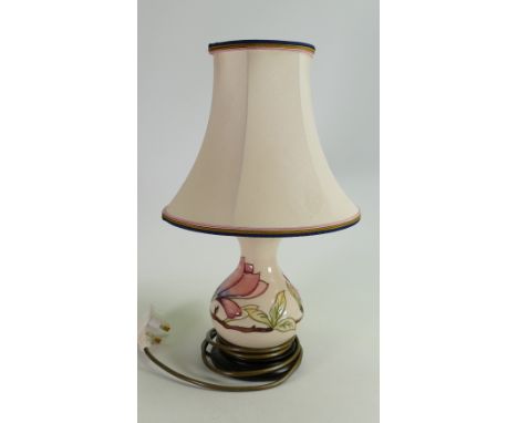 Moorcroft Pink Magnolia on Cream Ground small lamp base: height to top of fitting 25cm, with shade 