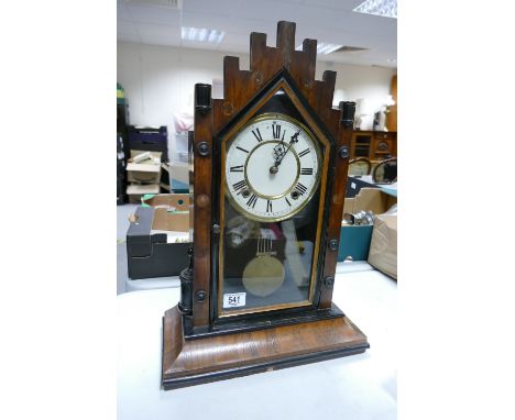 Early 20th Century Wooden Cased Mantle Clock: height 54cm 