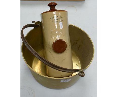 Large Brass Jam Pan: together with Bratt &amp; Dyke branded ceramic hot water bottle(2) 
