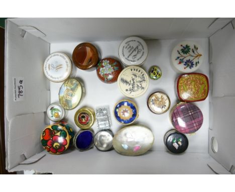 A collection of enameled and soft stone trinklet boxes: to include Royal Worcester, Halcyon days, Althorp etc 