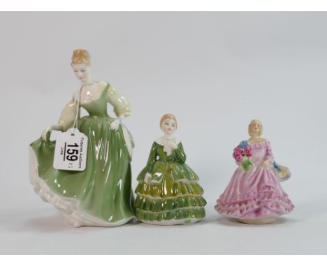Royal Doulton &amp; Royal Worcester figures x 3: Including large Fair Lady RD2193 2nd, smaller Southern Belle 2340 2nd, and R