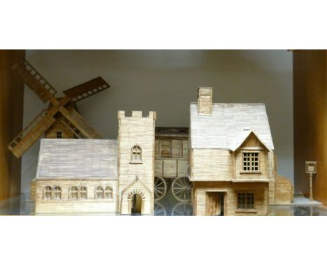 A collection of Hobbyist Made Match Stick Houses, Buildings etc: height of windmill 45cm(5) 