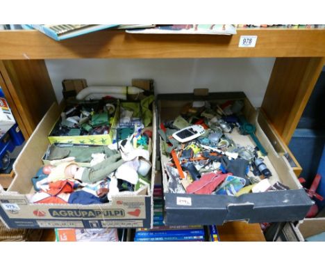 A large collection of vintage Palitoy Action Man items to include: models, guns, accessories, uniforms etc(2 trays) 