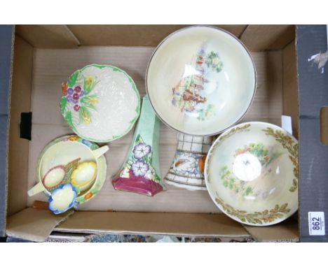 A mixed collection of items to include: Royal Doulton Series Ware, Crown Ducal tube lined wall pocket, Embossed Carltonware i