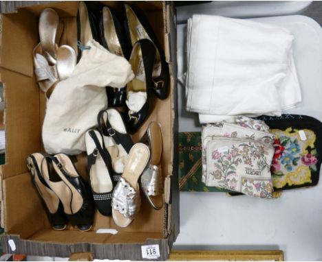 A mixed collection of items to nclude: Ladies Liberty Neck Scarf, lightly used Bally Shoes, clutch bag etc 
