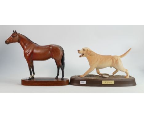 Beswick The Labrador: on ceramic plinth together with similar damaged Thoroughbred Horse(2) 