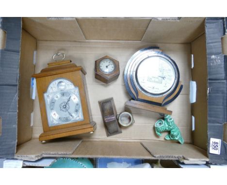 A mixed collection of items to include: Mahogany cased Mappin &amp; Webb Elliot Mantle Clock, deco Short &amp; Mason Baromete