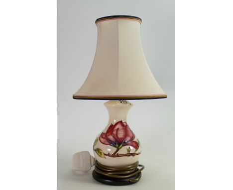 Moorcroft Pink Magnolia on Cream Ground small lamp base: height to top of fitting 25cm, with shade 