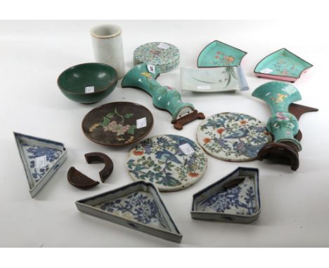 A small quantity of Oriental items to include a pair of&nbsp;&frac12; vases, part dishes in ceramic and enamel, a pair of cir