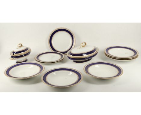 A quantity of Worcester dinnerware with blue band and gilt edging, sold with further ceramics including gaudy Welsh teaware.