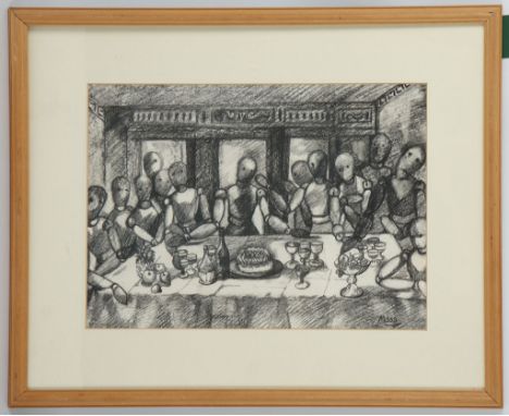 'The Last Supper as Enjoyed by the Artists Models'. An intriguing charcoal composition based on 'The Last Supper' by Leonardo