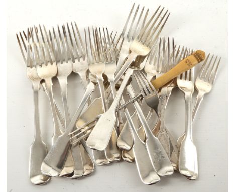 A collection of 11 early Victorian hallmarked silver forks, London c.1840, sold with 10 smaller hallmarked silver Victorian f