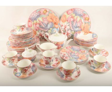 An attractive West Germany Carolla factory bone china dinner, tea, dessert service for 8, in 'Gallo' design, a complete match