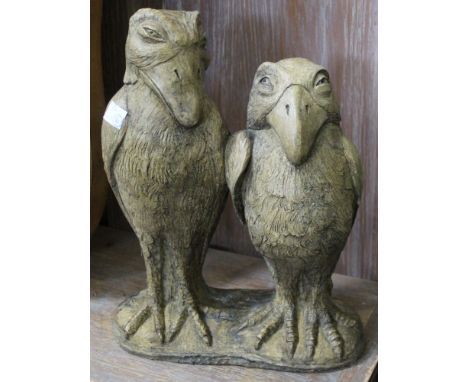 A pair of stoneware wally birds, in the manner of Martin Brothers pottery, 31cm high
Good condition.