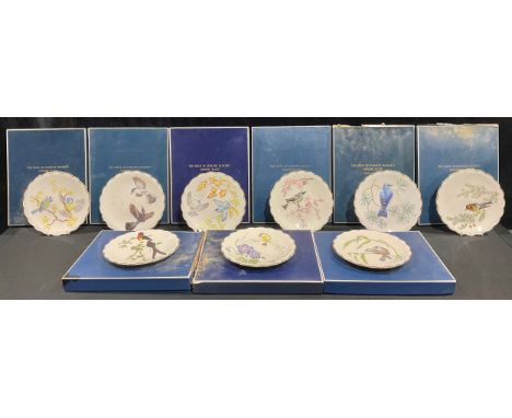 A set of nine Royal Worcester dessert plates, The Birds of Dorothy Doughty, including Willow Warbler &amp; Cranes Bill, Blue-