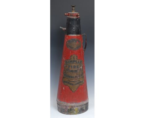 Fire Fighting History - a vintage brass and steel fire extinguisher, the No.2 Simplex by Mather &amp; Platt Ltd, Engineers, M