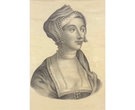 After Hans Holbein (18th century)Portrait of Anne Boleynsigned with initials IRM and dated 1795, pencil drawing, 43.5cm x 29.