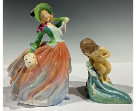A Royal Worcester figure, August, 3441; a Royal Doulton figure, Autumn Breezes, HN1911 