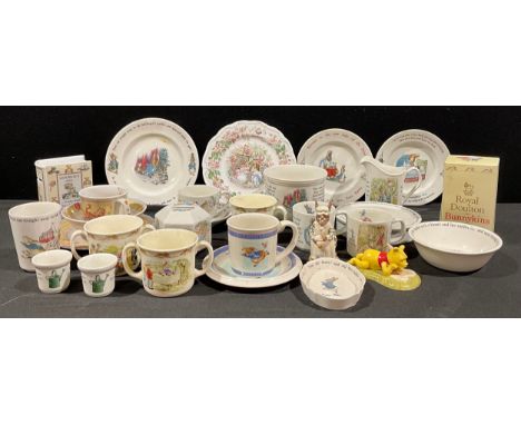 Nursery Ware - a Wedgwood Beatrix Potter Peter Rabbit baby's bowl; others, cup and saucer, cache pot, jug, egg cups, plates, 