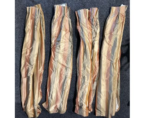 Textiles - a large pair of silk striped curtains, interlined 190cm x 190 cm; another pair similar - 170cm x 320cm and  170cm 