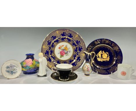 A Moorcroft magnolia pattern compressed ovoid vase; a Caverswall cabinet plate; a Royal Doulton figure, Darling HN 1985; a Ro