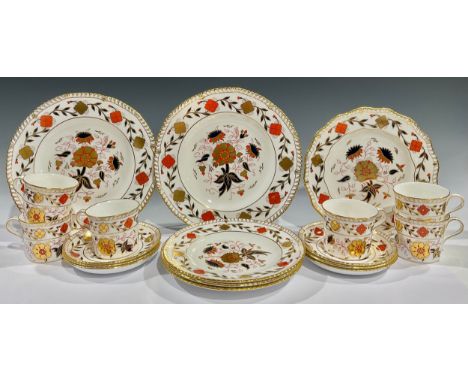 A set of six Royal Crown Derby Imari palette A.962 pattern coffee cups and saucers, shaped circular sandwich plate. pair of d