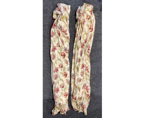 Textiles - a large pair of Laura Ashley curtains, raw hems, 220cm x 220cm 