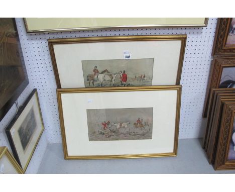 After J.F Herring Senior, Fox Hunting Scenes, pair of coloured lithographs, for Vincent Brooks, 17cm x 31.5cm. (2).