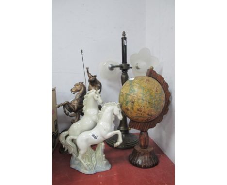 A Two Light Table Lamp, figure of soldier on horseback, Continental horse model group, etc (4).