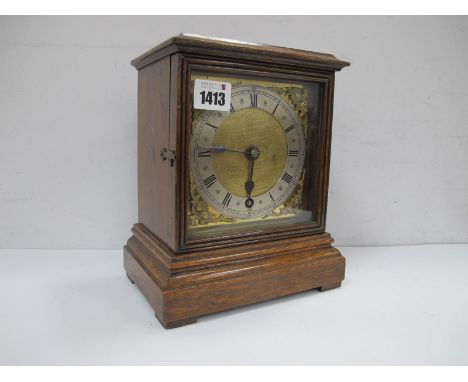 An Early XX Century Camerer Kuss &amp; Co Oak Cased Mantle Clock, with a silver chapter ring, Roman numerals.