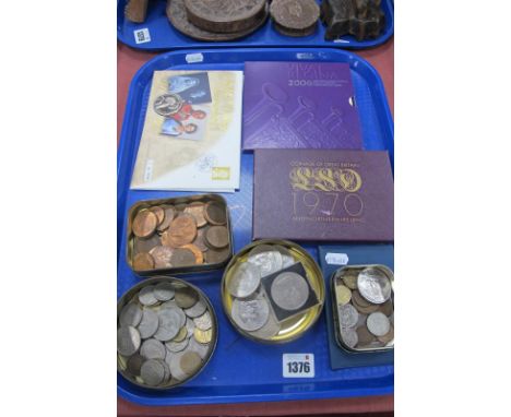 A Collection of GB and Foreign Coins, includes a Royal Mint 1970 proof coin set, two QEII Golden Wedding Anniversary £5 coin 