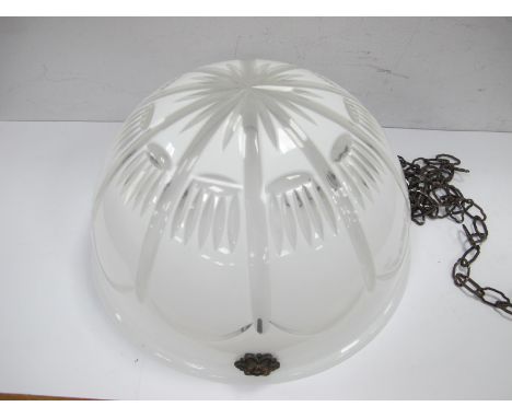 An Edwardian White Flash Glass Ceiling Globe, with coppered metal mounts.