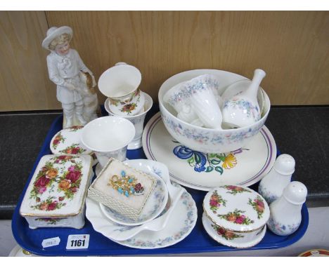 Old Country Roses: vase, trinket, boxes, Wedgwood, 'Angela' spill vase, Poole plate traditional floral, decoration, etc:- One
