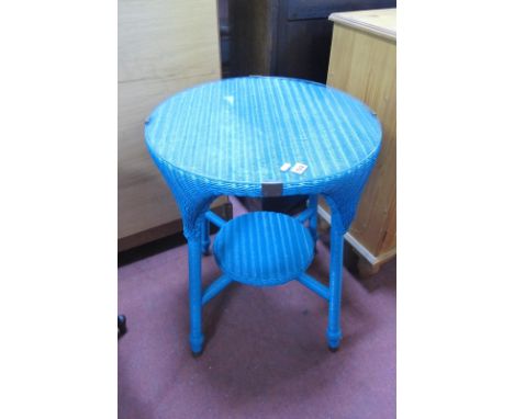 A 1920's Lloyd Loom Style Painted Conservatory Table, with glass, and under shelf.