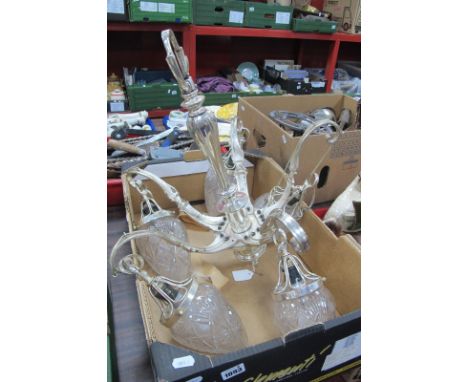 A XX Century Plated Five Branch Ceiling Light Fitting, with cut glass shades