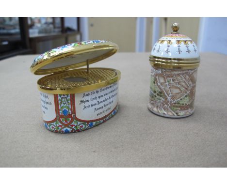 Halcyon Days Enamels Musical Trinket Box, playing 'Jerusalem' and printed with the verse; a Crummles limited edition trinket 