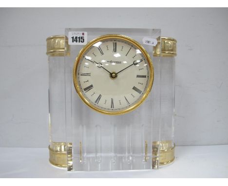 Paco Domimnguez Italian Mantle Clock, with a white dial, side columns, gilded brass capitals.